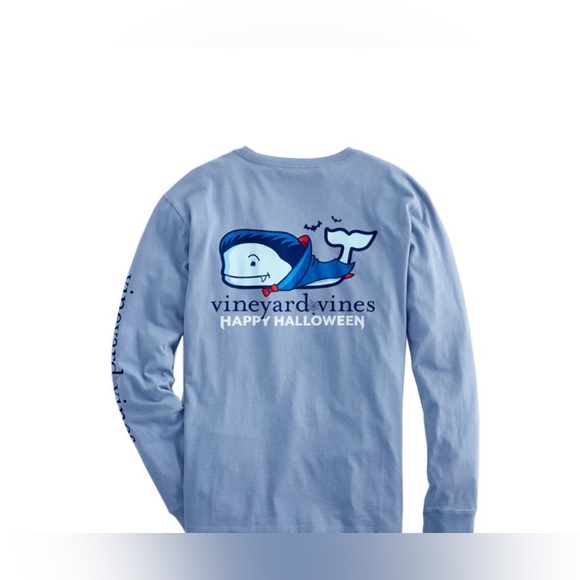 Vineyard Vines Blue Dracula Halloween Whale Shirt Sz M - Picture 1 of 7